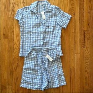 Frankie’s Bikinis sz S Lou linen set in bluebell gingham linen NWT new short